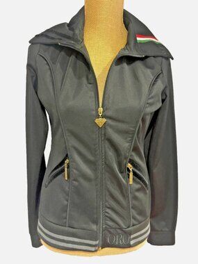 Women ORO Italian Track Jacket Small S Black Full Zip Gold Diamond Pull